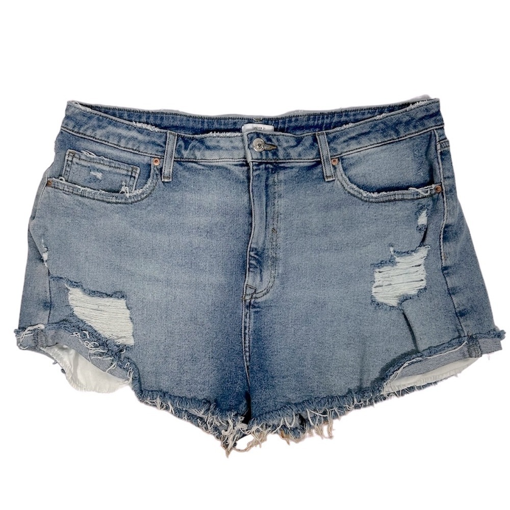 Forever 21 Jean Shorts Size 34 Light Wash Distressed High Rise Raw Hem